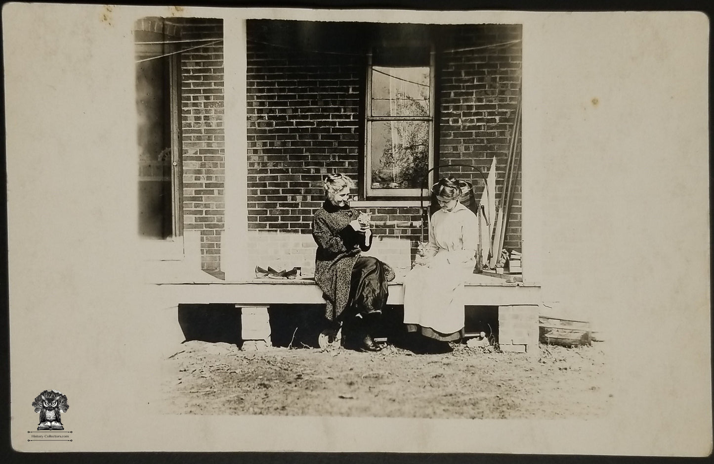 c1904 RPPC Picture Postcard - Adult Females Sitting on Porch Petting Cats Kittens - Edwardian Fashion - CYKO Stamp Box