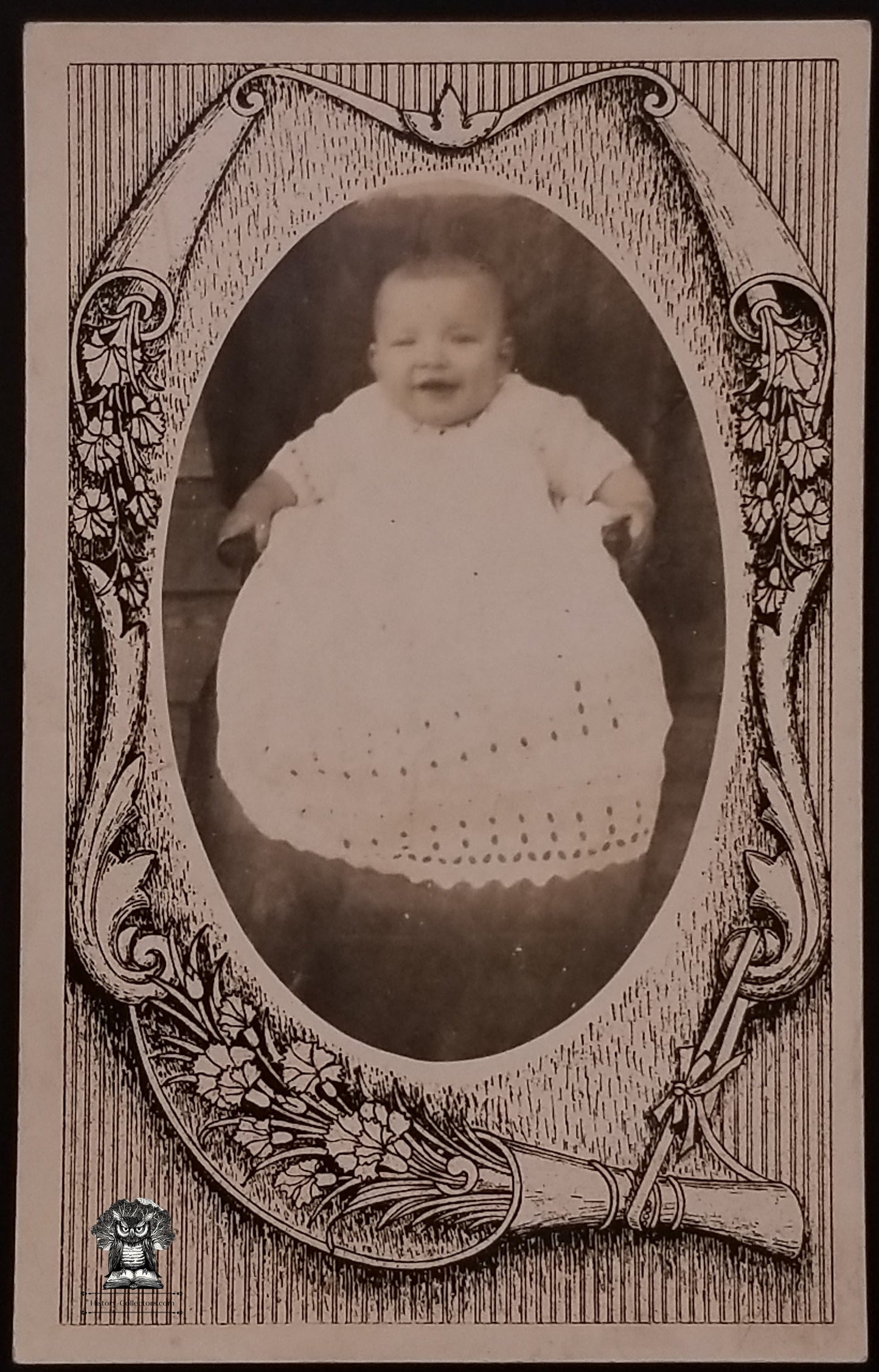 c1904 RPPC Picture Postcard - Studio Photo Infant Baby Edwardian Fashion White Lace Gown - AZO Stamp Box