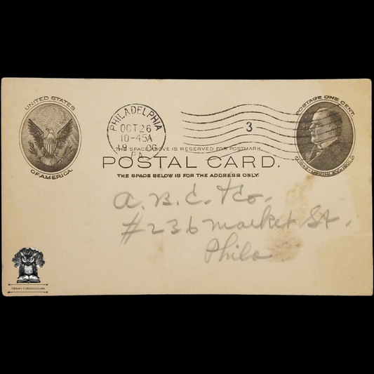c1906 AB Cunningham Tobacco Co Personal Order Form Postal Card - 236 Market Street - Philadelphia PA - One Cent McKinley Scott UX18 - Postal Cancel - October 26 - Postcard