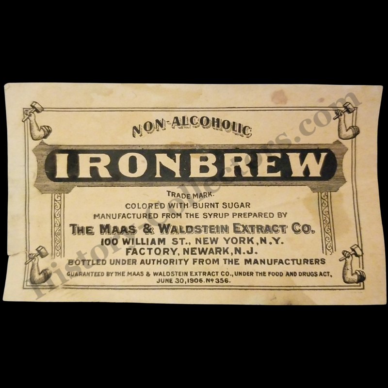 c1906 IronBrew Paper Bottle Label - The Maas & Waldstein Extract Company - 100 William Street New York - Factory Newark New Jersey - Non-Alcoholic Tonic - Progressive Era - Ready For Framing