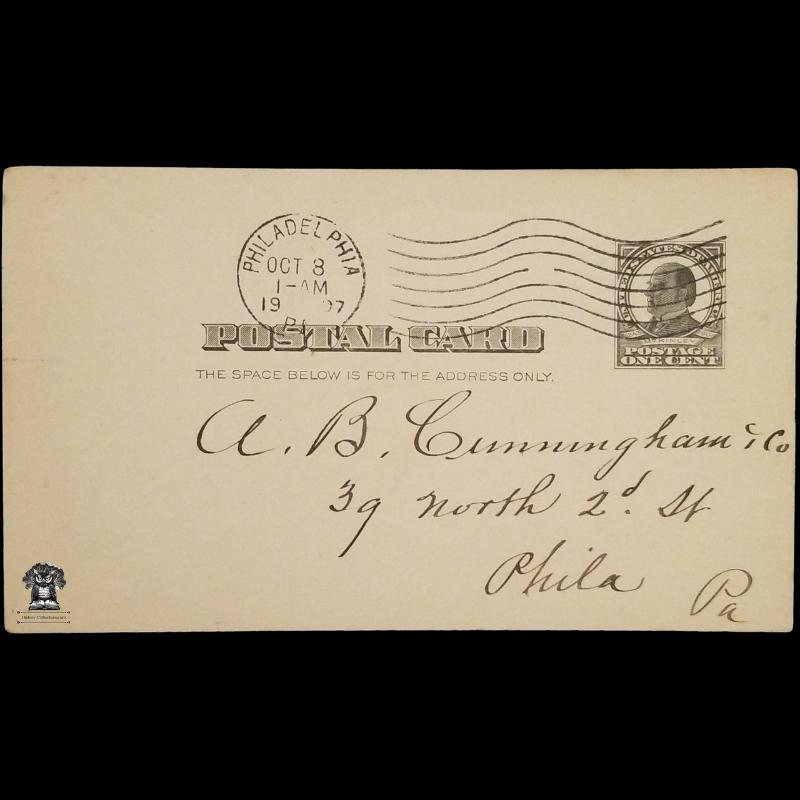 c1907 AB Cunningham Tobacco Co Personal Order Form Postal Card - 236 Market Street - Postal Cancel Philadelphia PA - One Cent McKinley Scott UX19 - Postal Cancel - Postcard