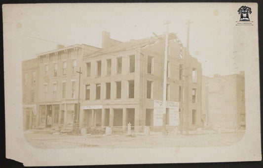 c1907 RPPC Picture Postcard - Building Disaster New Central Restaurant D Leek - VELOX Stamp Box