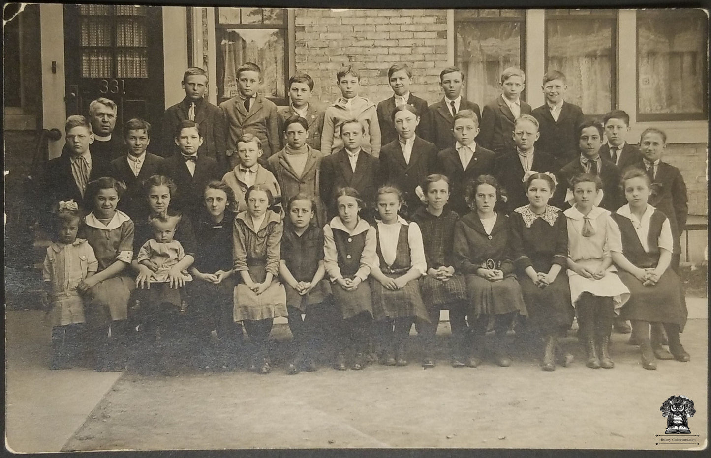 c1907 RPPC Picture Postcard - Religious Christian School Class Photo Postcard - 331 Broadway St Lincoln Illinois - NOKO Stamp Box