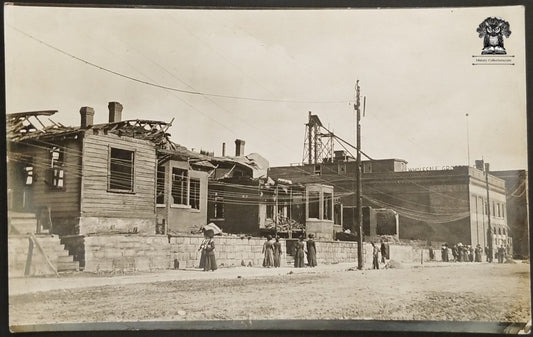 c1907 RPPC Picture Postcard - Urban Building Disaster - Tornado Storm Fire Damage - VELOX Stamp Box