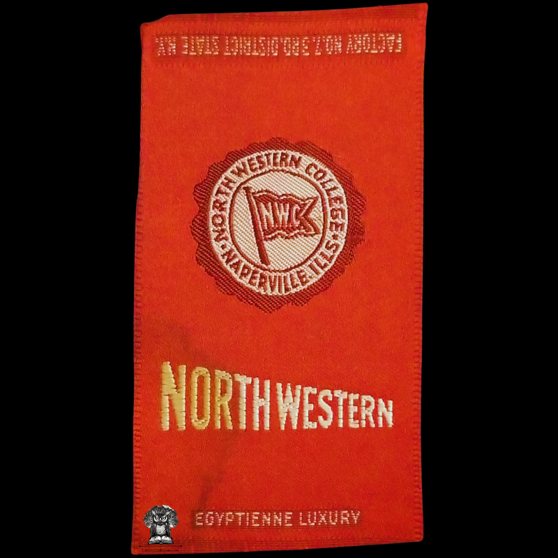 c1910 Northwestern College Tobacco Cigarette Silk - Naperville Illinois - American Tobacco Company - Factory No 7 - 3rd District State New York - Egyptienne Luxury - Advertising Marketing Premium