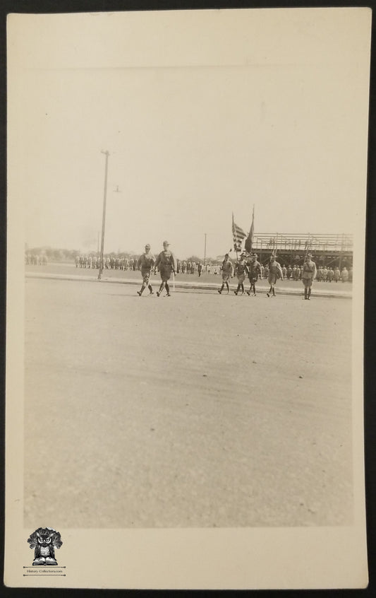 c1910 RPPC Picture Postcard - US Army Flag Ceremony Color Guard - WWI Era - ARTURA Stamp Box