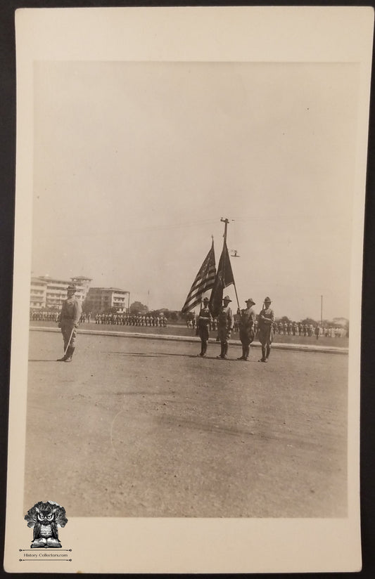 c1910 RPPC Picture Postcard - US Army Flag Ceremony Color Guard Pre WWI Era- ARTURA Stamp Box