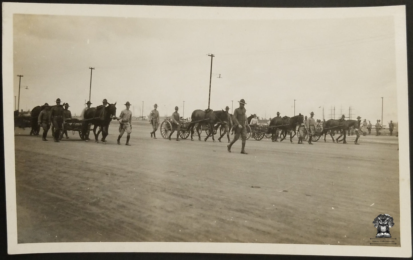 c1918 RPPC Picture Postcard - Post WWI US Army Calvary Artillery Supply Wagon March Naval Military Transit Port - AZO Stamp Box