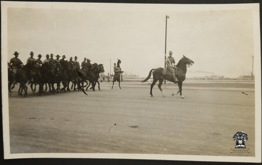 c1918 RPPC Picture Postcard - Post WWI US Army Calvary Horse Rearing Naval Military Transit Port - AZO Stamp Box