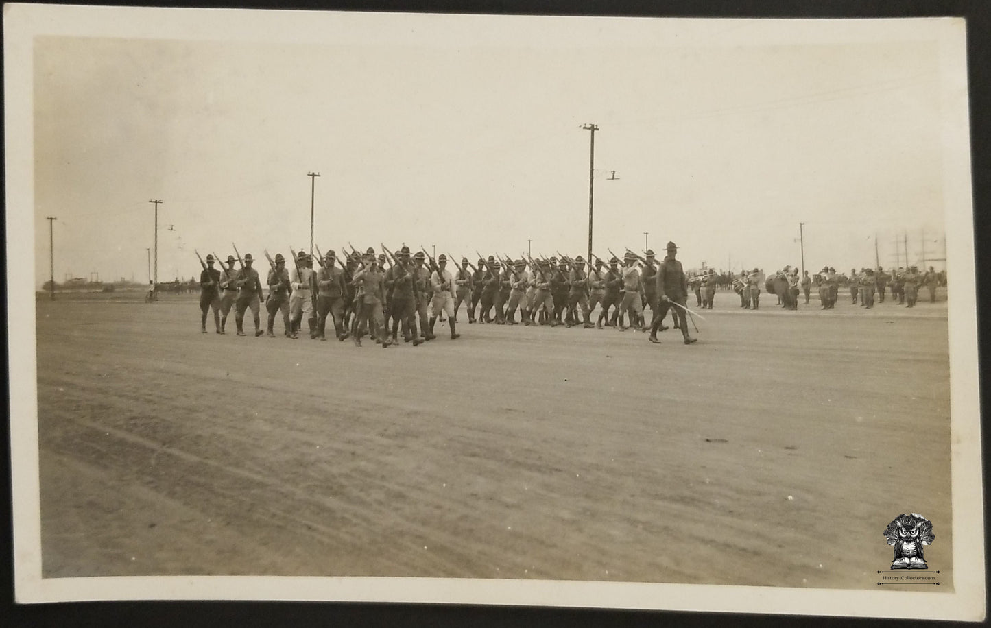 c1918 RPPC Picture Postcard - Post WWI US Army March Naval Military Transit Point Formation March With Marching Band - AZO Stamp Box