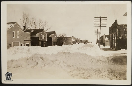 c1918 RPPC Picture Postcard - Rural Mainstreet Winter Blizzard Snow Storm - AZO Stamp Box