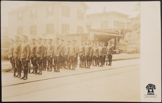 c1918 RPPC Picture Postcard - WWI Era US Patriotism Military Army Veteran March - AZO Stamp Box