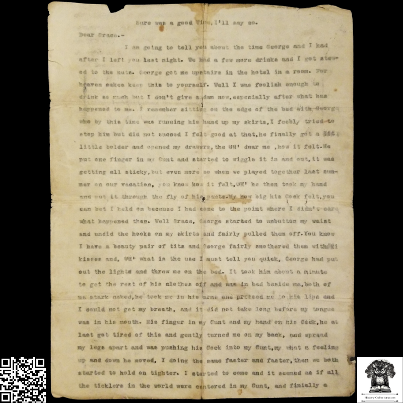 c1920 Clandestine Erotic Confession Story Written In Correspondence Style - Epistolary Underground Literature - Explicit Adult Content - Two Pages