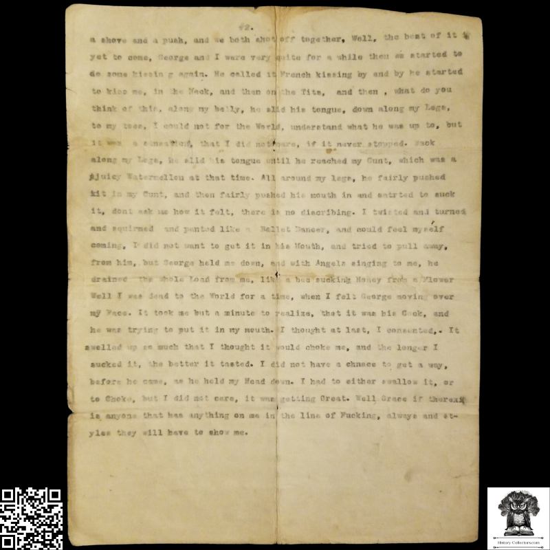 c1920 Clandestine Erotic Confession Story Written In Correspondence Style - Epistolary Underground Literature - Explicit Adult Content - Two Pages