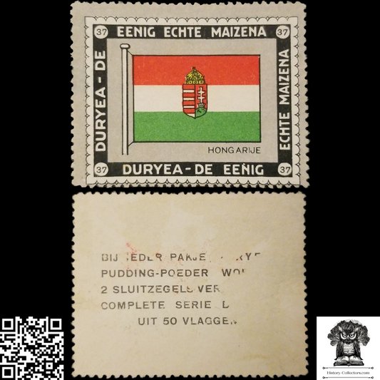 c1920 Dutch Advertising Cinderella Poster Stamp - Duryea Pudding Powder - Hungary Flag