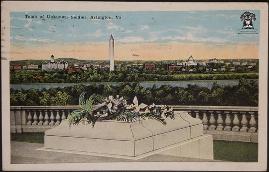 c1925 Tomb of Unknown Soldier Postcard Arlington VA - Harrisburg PA Postal Cancel - Honor Delegate Request