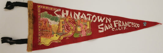 c1930s Chinatown Grant Ave CA Pennant Souvenir - San Francisco Dragon Gate