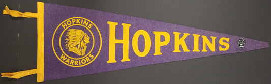 c1930s Hopkins High School Mascot Pennant - Minnesota Warriors Purple / Gold