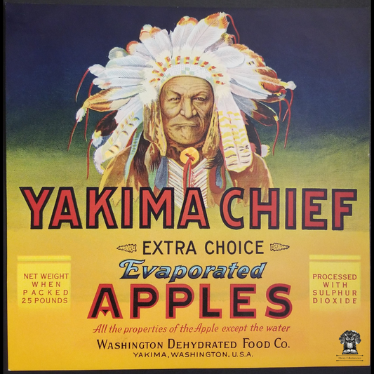 c1930s Yakima Chief Evaporated Apples Crate Label - Washington Dehydrated Food Co - Yakima Washington - 25 Pound Crate - Sulphur Dioxide