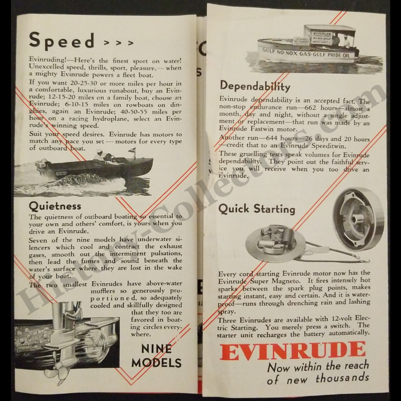 c1935 Evenrude Outboard Motors Sales Brochure - Milwaukee Wisconsin - Great Depression Era - Ready For Framing