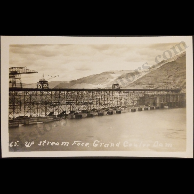c1935 Grand Coulee Dam Construction RPPC Real Photo Postcard - Columbia River Washington State - Grant County - DOPS Stamp Box - New Deal Great Depression Era