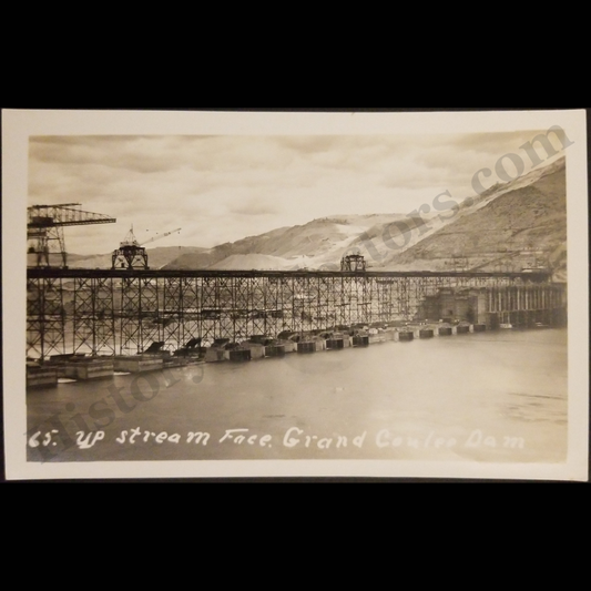 c1935 Grand Coulee Dam Construction RPPC Real Photo Postcard - Columbia River Washington State - Grant County - DOPS Stamp Box - New Deal Great Depression Era