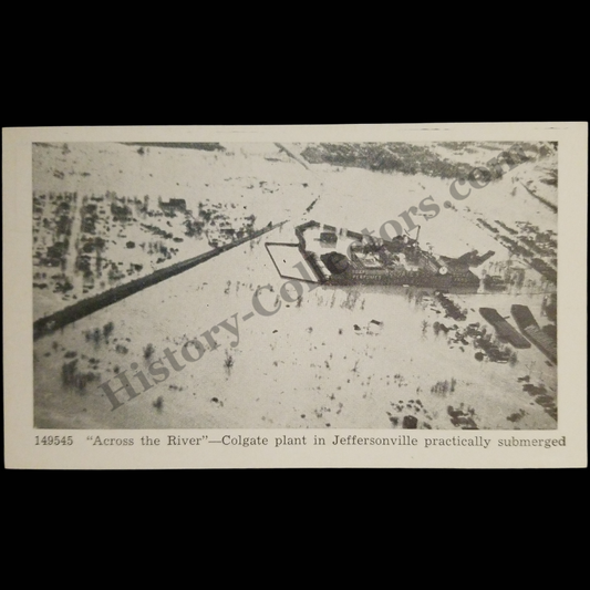 c1937 Julian R. Fisher Jeffersonville Indiana Flood Postcard (Not RPPC)- Colgate Plant - Aerial View - Caufield & Shook Photograph