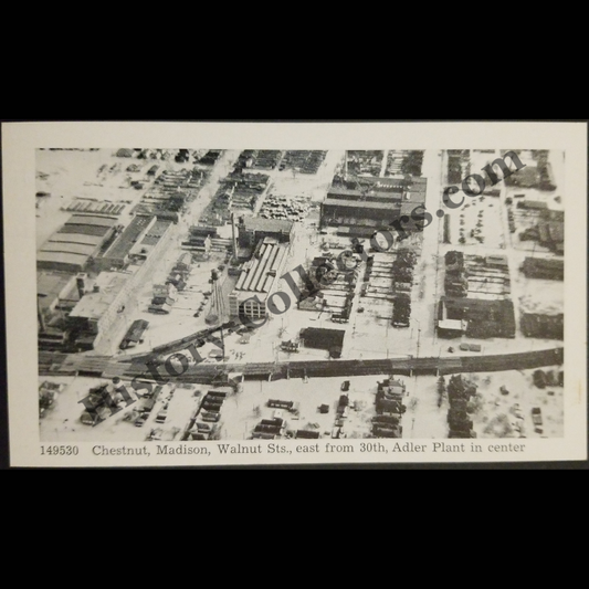 c1937 Julian R. Fisher Louisville Kentucky Ohio River Flood Postcard (Not RPPC)- Aerial View - Chestnut Street - Madison Street - Walnut Street - Adler Manufacturing Plant - Caufield & Shook Photograph