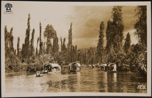 c1939 RPPC Picture Postcard - Xochimilco Mexico City Chinampas Floating Gardens - EKC Stamp Box