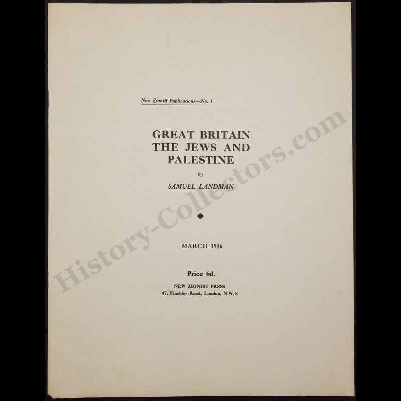 c1940 1936 Great Britain The Jews And Palestine Lithograph Print Pamphlet- Pro-Zionist Balfour Declaration Commentary - Samuel Landman - Ready For Framing