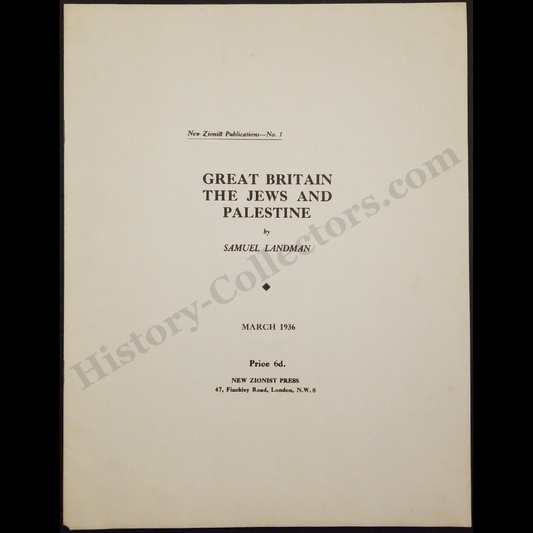 c1940 1936 Great Britain The Jews And Palestine Lithograph Print Pamphlet- Pro-Zionist Balfour Declaration Commentary - Samuel Landman - Ready For Framing
