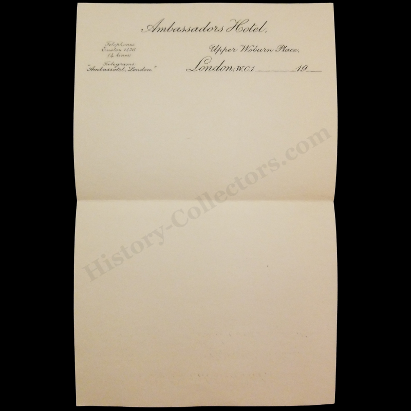 c1940 Ambassadors Hotel London England Stationery Letterhead Sheet X2- Upper Woburn Place - Euston Telephone Exchange