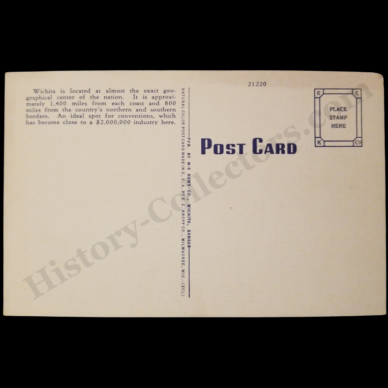 c1940 Douglas Avenue Wichita Kansas Linen Postcard - The Central Building - First National Bank - Hinkels Department Store - Hotel Pacific - World War II Era - Ready For Framing