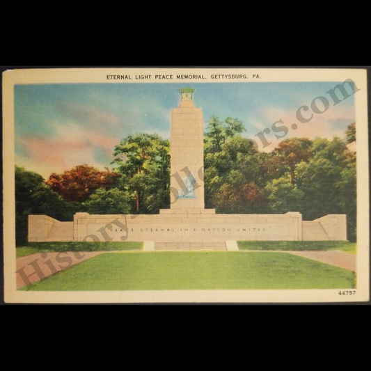 c1940 Eternal Light Peace Memorial Gettysburg Pennsylvania Linen Postcard - National Military Park - World War II Era - Ready For Framing