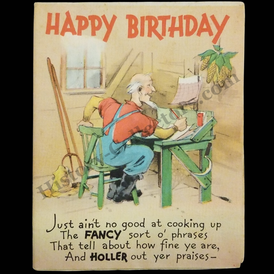 c1940 Happy Birthday Fold Out Illustrated Poster Card - Rural Farming - Animals - Black Americana - Ready For Framing