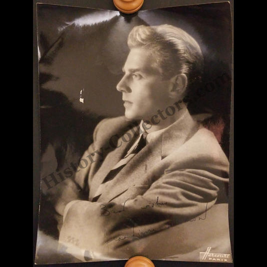 c1940 Jean-Pierre Aumont Autograph Signed Publicity Portrait Headshot Photograph - Harcourt Paris - WWII Era - Ready For Framing