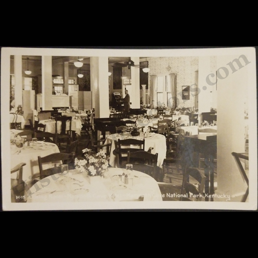 c1940 Mammoth Cave Hotel Dining Room RPPC Real Photo Postcard - Kentucky National Park - Edmonson County - Kodak Stamp Box - WWII Era