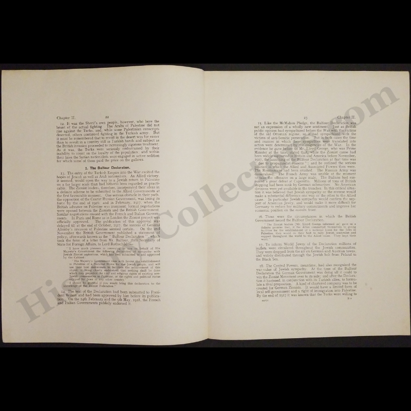 c1940 1937 Palestine Royal Commission Report Lithograph Print - Chapter II The Balfour Declaration Section - Ready For Framing
