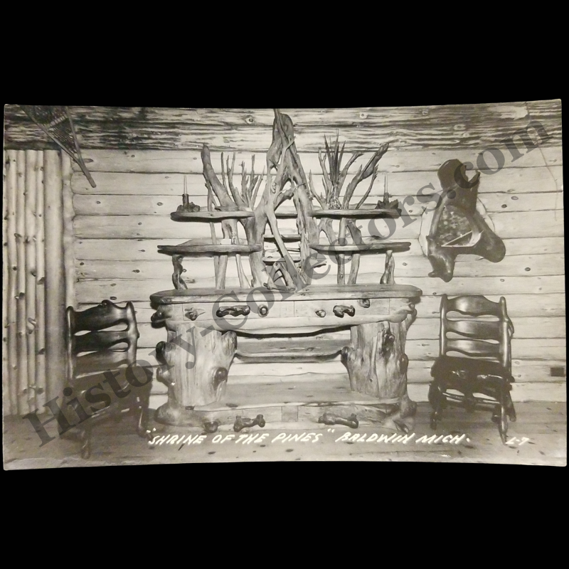c1940 Shrine Of The Pines Baldwin Michigan RPPC Real Photo Postcard - Raymond W. Overholzer - White Pine Root Folk Art - L. L. Cook Company Milwaukee Wisconsin
