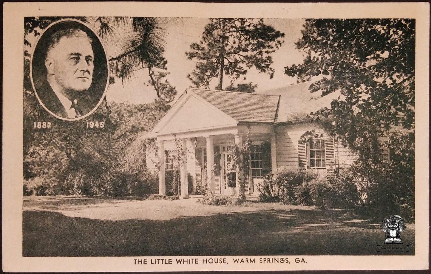 c1940s The Little White House Warm Springs GA FDR Postcard - Hancock's Variety Store Warm Springs GA - Eagle Post Card View Co NY NY
