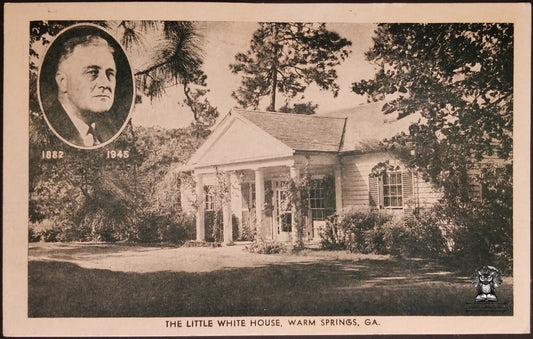 c1940s The Little White House Warm Springs GA FDR Postcard - Hancock's Variety Store Warm Springs GA - Eagle Post Card View Co NY NY