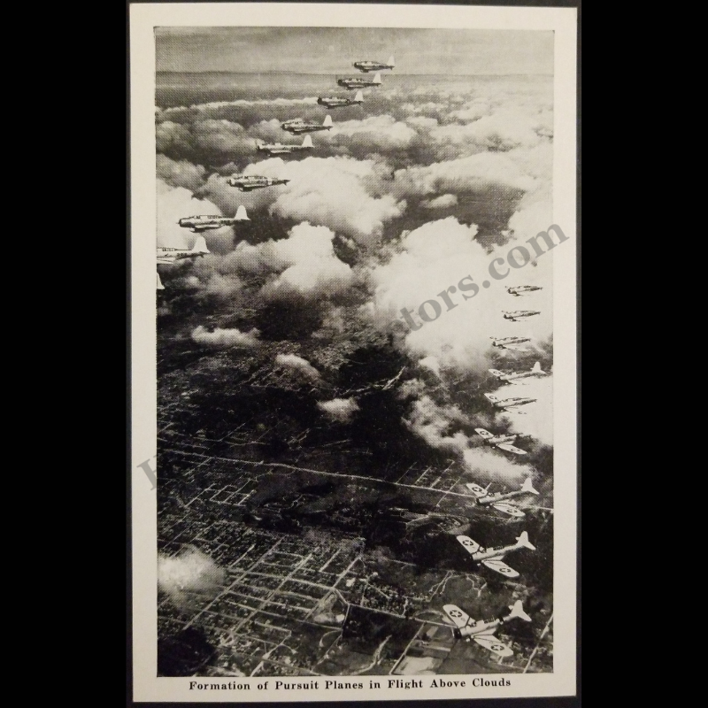 c1941 Curtiss P-40 Warhawks Aerial Formation Lithograph Postcard (Not RPPC) - Graycraft Card Company Danville Virginia - F-189 - U.S. Navy Photograph - WWII Era