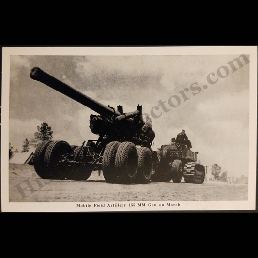 c1941 U.S. Army 155 MM Gun Field Artillery Lithograph Postcard (Not RPPC) - Graycraft Card Company Danville Virginia - F-186