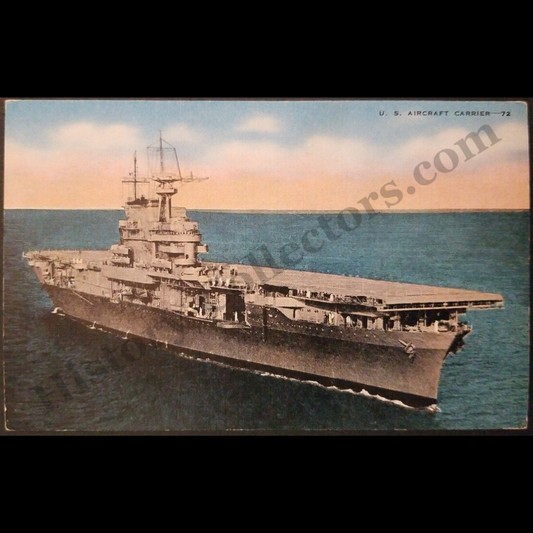 c1941 Yorktown Class Aircraft Carrier Linen Postcard - Navy Military Souvenir - World War II Era - Ready For Framing
