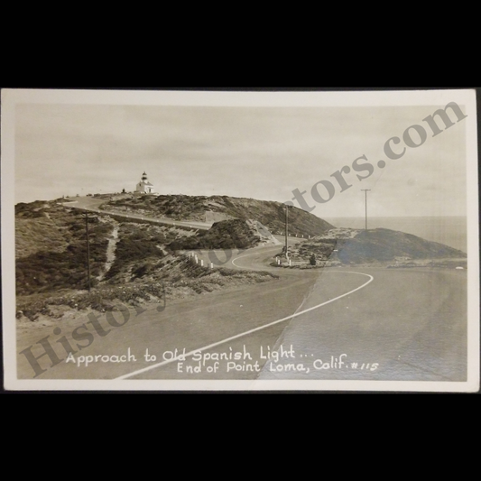 c1945 Old Spanish Light Point Loma San Diego California RPPC Real Photo Postcard - Cabrillo National Monument - Kodak Stamp Box - WWII Era
