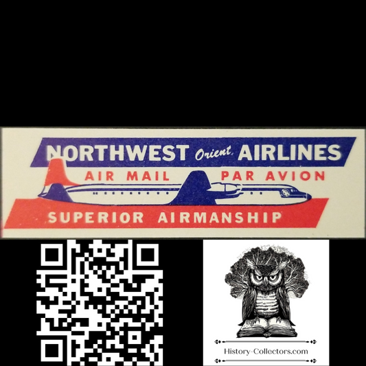 c1947 Northwest Orient Airlines Air Mail Advertising Label - Douglas DC Plane