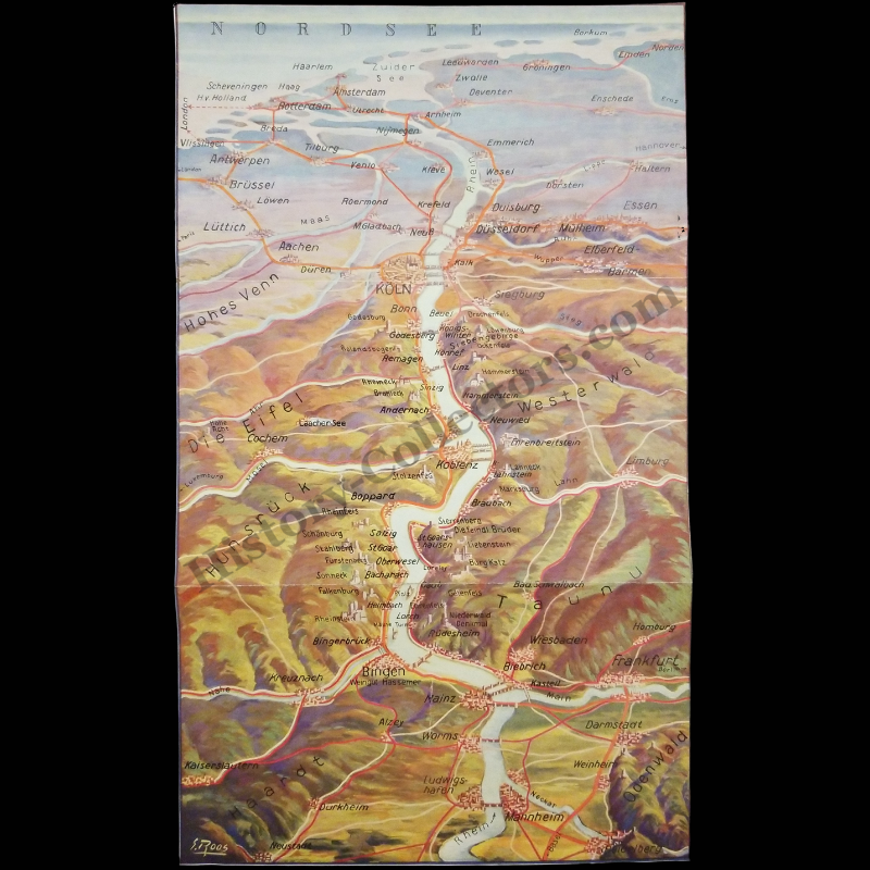 c1950 Rhine River Region Illustrated Relief Map Clipping - West Germany - Post WWII Reconstruction