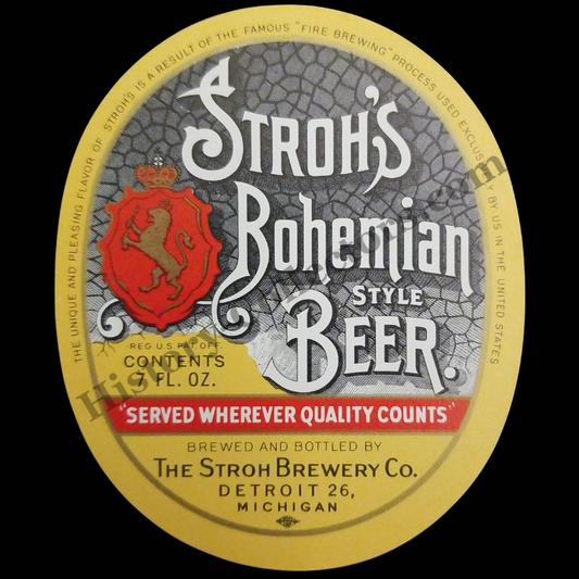 c1955 Stroh's Bohemian Style Beer Bottle Label - Stroh Brewery Company - Detroit Michigan - Post World War II Era